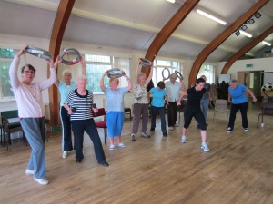 Members of the Wednesday exercise class in the middle of a work-out